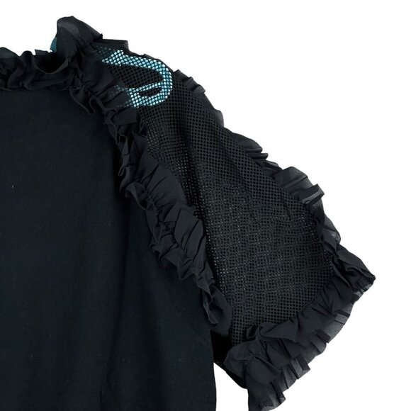 NWT Sioni Milano Women's Mesh Ruffle Shoulder Black Blouse Size 1X Luscious Knit - Picture 5 of 11